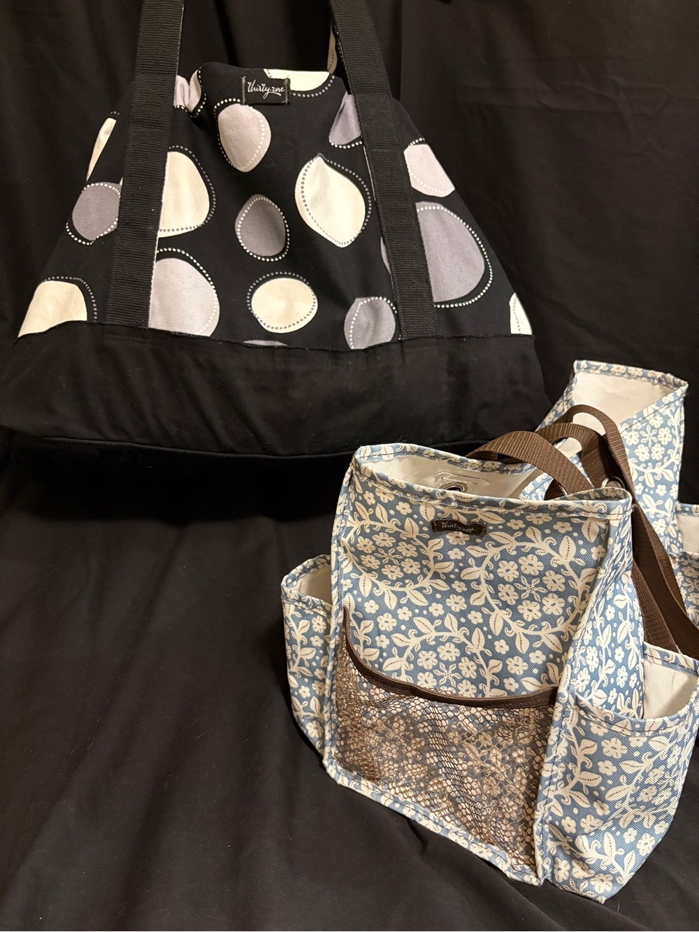 thirty-one bags - Black Polka Dot Canvas Duffle Bag and Floral Craft Tote